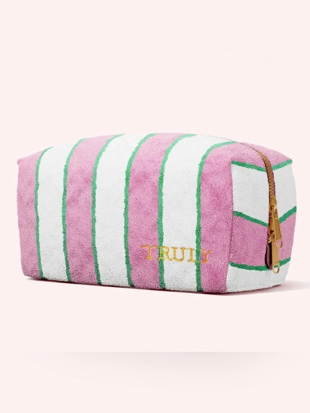 Truly Pink White & Green Terry Cloth Make Up Cosmetic Pouch Bag Rare Limited Ed